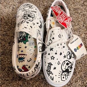 Vans Kids White and Black Graphic Sneakers